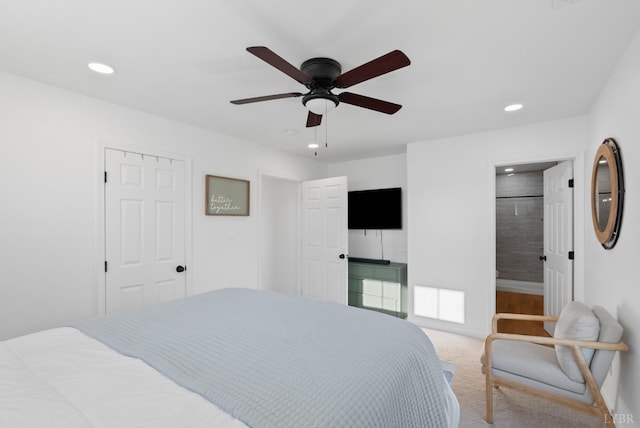 71 Patrick Ct, Madison Heights, VA 24572 - bedroom with recessed lighting, carpet floors, ceiling fan, and ensuite bathroom