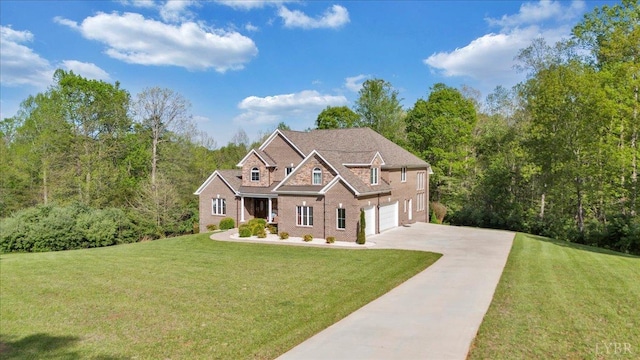 1037 Deer Hollow Rd, Forest, VA 24551 - view of front of home featuring driveway, a front lawn, a garage, and brick siding