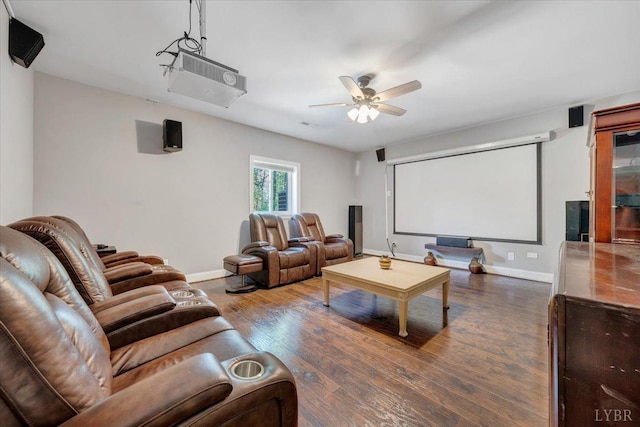 1037 Deer Hollow Rd, Forest, VA 24551 - cinema room featuring ceiling fan, baseboards, and dark wood-type flooring