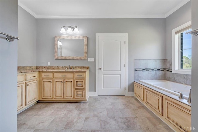 1037 Deer Hollow Rd, Forest, VA 24551 - full bath featuring a garden tub, crown molding, vanity, baseboards, and stone finish flooring