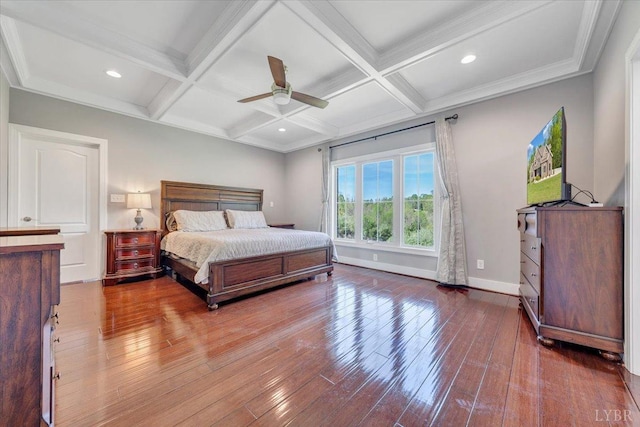 1037 Deer Hollow Rd, Forest, VA 24551 - bedroom with wood-type flooring, baseboards, beam ceiling, coffered ceiling, and recessed lighting