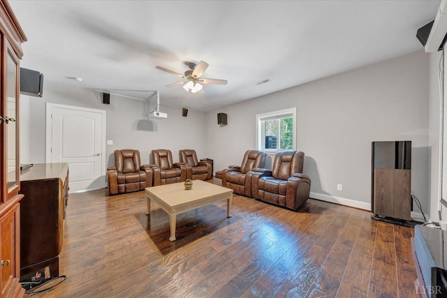 1037 Deer Hollow Rd, Forest, VA 24551 - living area featuring ceiling fan, dark wood-type flooring, and baseboards