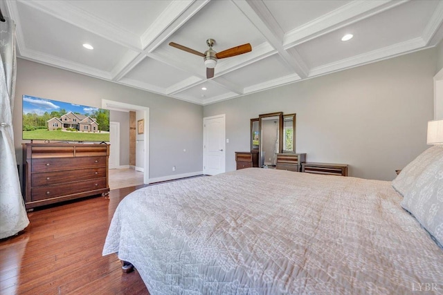 1037 Deer Hollow Rd, Forest, VA 24551 - bedroom featuring wood finished floors, coffered ceiling, beamed ceiling, baseboards, and ornamental molding