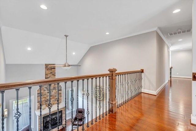 1037 Deer Hollow Rd, Forest, VA 24551 - hall with wood finished floors, crown molding, recessed lighting, and baseboards