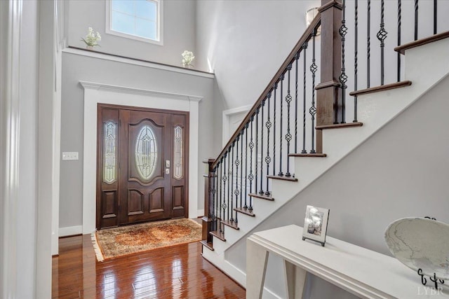 1037 Deer Hollow Rd, Forest, VA 24551 - foyer with a high ceiling, wood finished floors, stairway, and baseboards