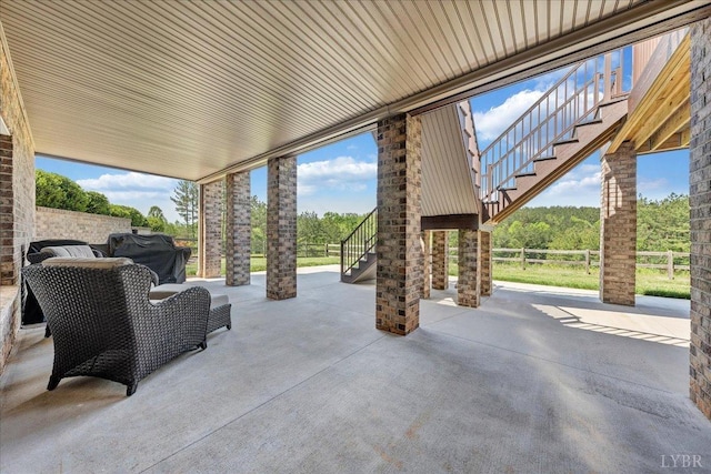 20438 Wyatts Way, Evington, VA 24550 - view of patio / terrace featuring stairway, fence, and area for grilling