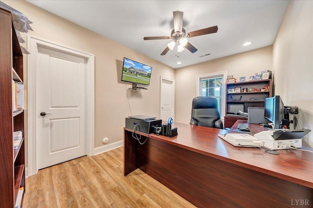 20438 Wyatts Way, Evington, VA 24550 - office with a ceiling fan, light wood finished floors, baseboards, and recessed lighting