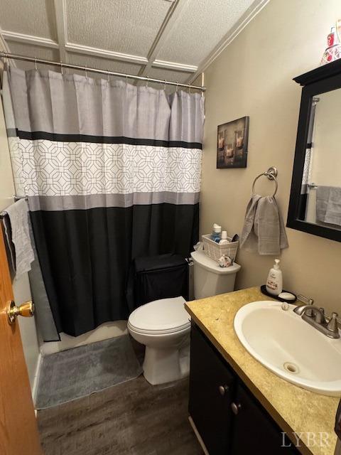 3164 Trent Hatchery Rd, Appomattox, VA 24522 - bathroom with wood finished floors, toilet, curtained shower, and vanity
