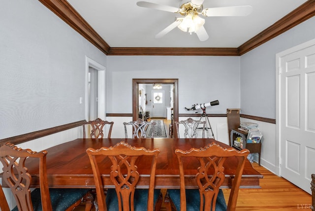 39 N Princeton, Lynchburg, VA 24503 - dining area featuring ornamental molding, a ceiling fan, light wood-style floors, and wainscoting