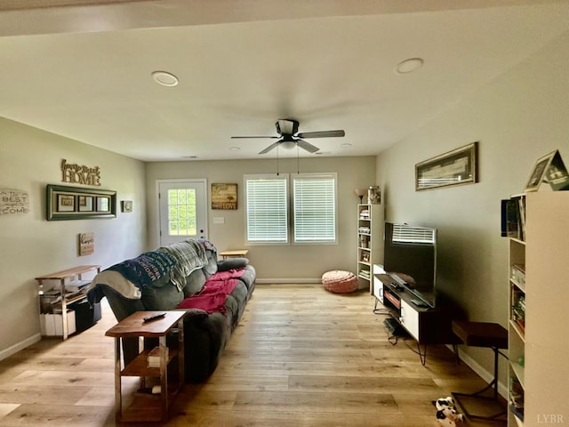 446 Plum Branch Rd, Lynchburg, VA 24504 - living room with light wood-style floors, ceiling fan, and baseboards