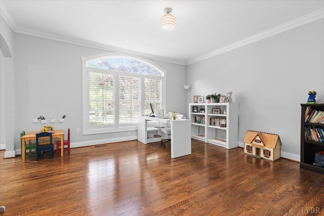 101 Trinity Ct, Lynchburg, VA 24502 - office space featuring crown molding, wood finished floors, baseboards, and arched walkways