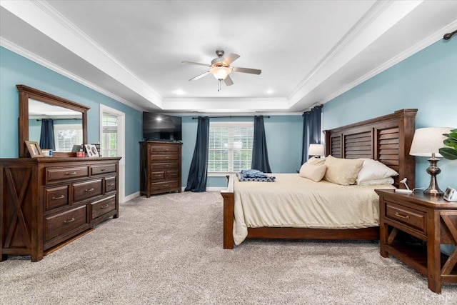 101 Trinity Ct, Lynchburg, VA 24502 - bedroom featuring light colored carpet, a tray ceiling, ornamental molding, and a ceiling fan