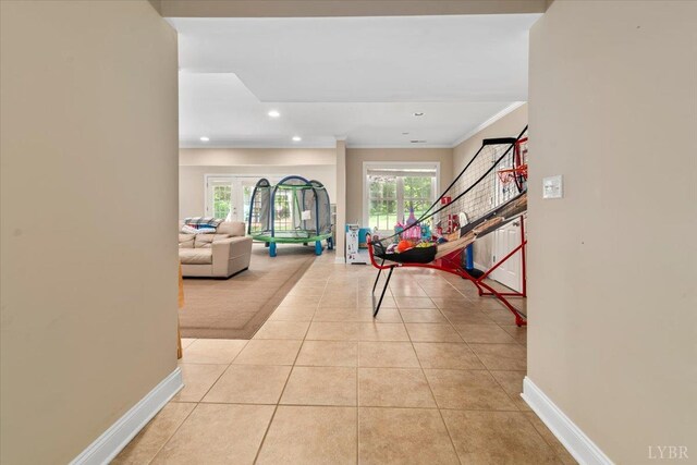 101 Trinity Ct, Lynchburg, VA 24502 - corridor featuring baseboards, light tile patterned flooring, recessed lighting, and crown molding