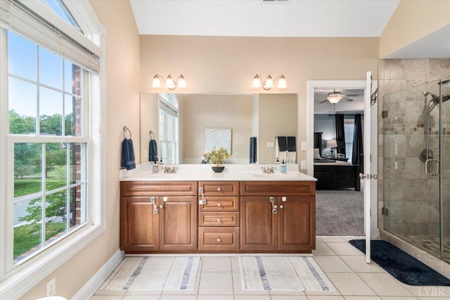 101 Trinity Ct, Lynchburg, VA 24502 - ensuite bathroom with tile patterned flooring, a stall shower, plenty of natural light, and double vanity
