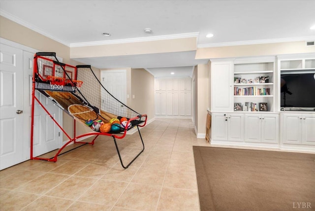 101 Trinity Ct, Lynchburg, VA 24502 - recreation room featuring crown molding, light tile patterned floors, recessed lighting, and baseboards