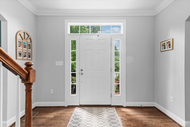 101 Trinity Ct, Lynchburg, VA 24502 - foyer with ornamental molding, wood finished floors, baseboards, and stairs