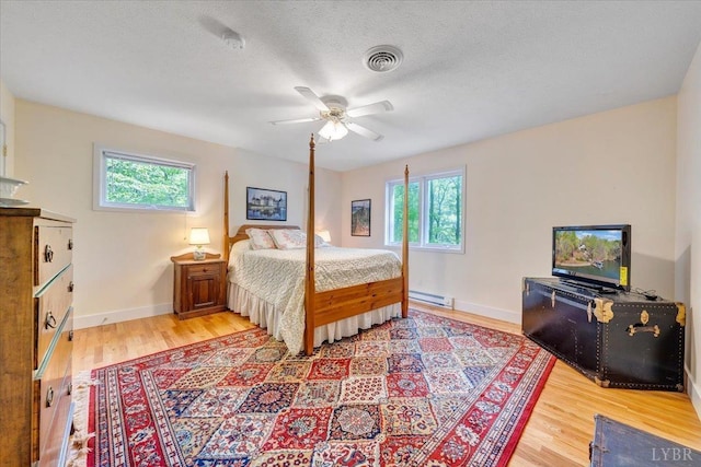 806 Cedar Key Ln, Huddleston, VA 24104 - bedroom with wood finished floors, baseboard heating, and a ceiling fan