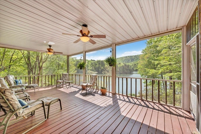 806 Cedar Key Ln, Huddleston, VA 24104 - deck with a water view and ceiling fan