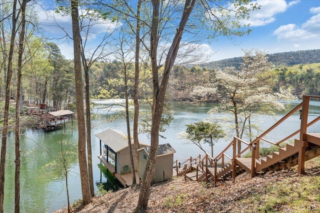 806 Cedar Key Ln, Huddleston, VA 24104 - dock area featuring a water view and a forest view