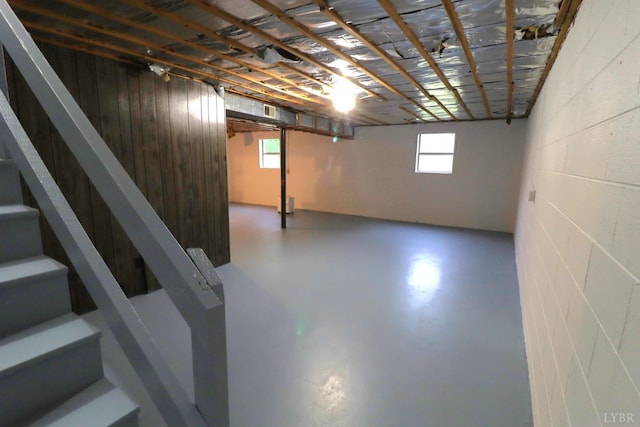 295 Charles Dr, Appomattox, VA 24522 - below grade area featuring concrete block wall and stairs