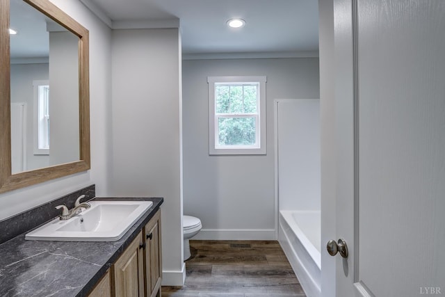 895 Union Hill Rd, Amherst, VA 24522 - full bath with wood finished floors, toilet, vanity, recessed lighting, and crown molding