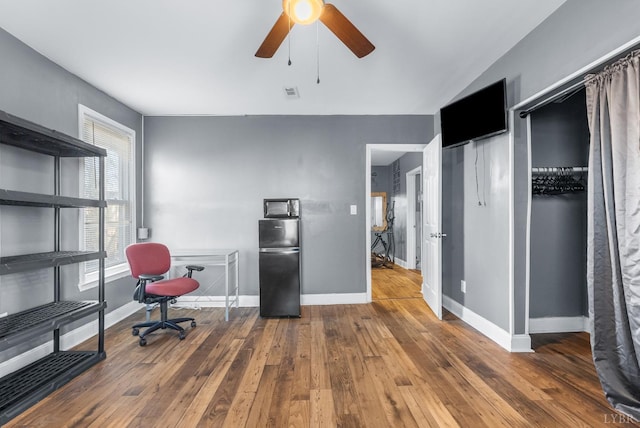 915 17th St, Lynchburg, VA 24504 - home office featuring a ceiling fan, baseboards, and hardwood / wood-style flooring