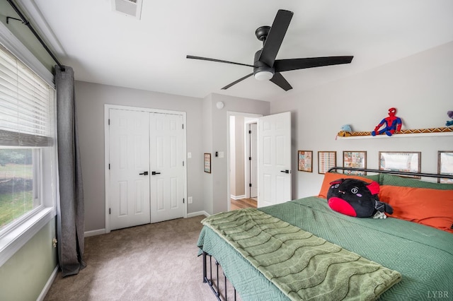 135 Warner Rd, Lynchburg, VA 24504 - carpeted bedroom with baseboards, a closet, and a ceiling fan
