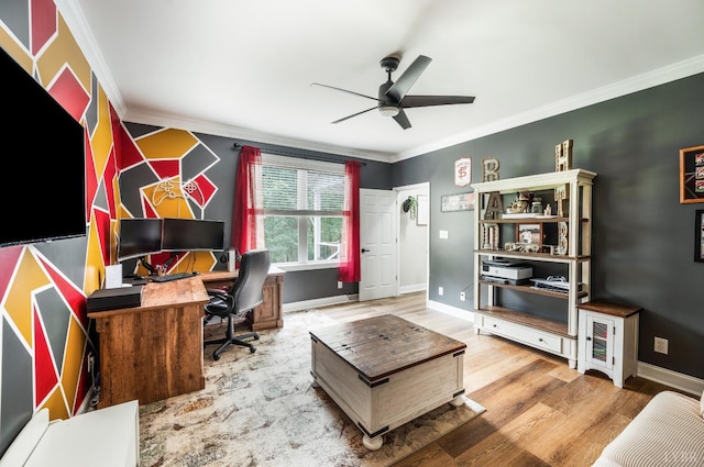 135 Warner Rd, Lynchburg, VA 24504 - office featuring ornamental molding, a ceiling fan, wood finished floors, and baseboards