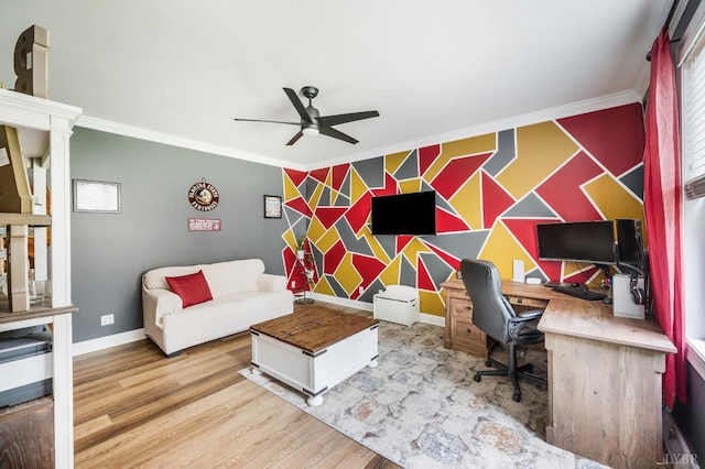 135 Warner Rd, Lynchburg, VA 24504 - office space with ornamental molding, ceiling fan, wood finished floors, baseboards, and an accent wall