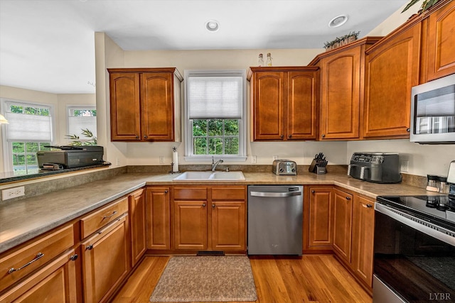 1309 W Pine Ridge Rd, Huddleston, VA 24014 - kitchen featuring stainless steel appliances, a sink, healthy amount of natural light, and light wood finished floors