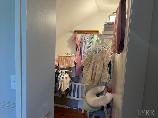 202 Leftwich St, Gretna, VA 24557 - spacious closet with lofted ceiling and wood finished floors