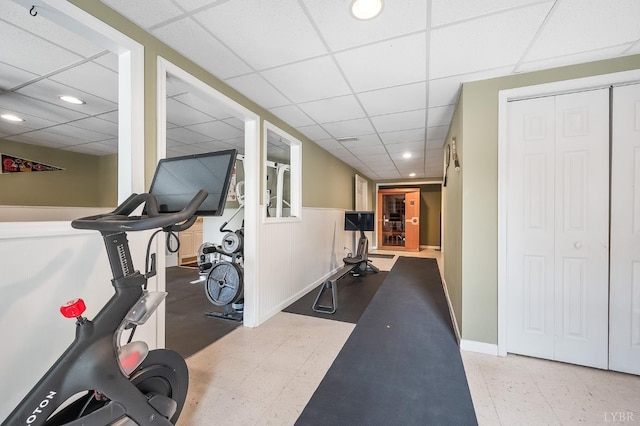 3374 Goode Station Rd, Goode, VA 24556 - workout room featuring a paneled ceiling, tile patterned floors, recessed lighting, and baseboards