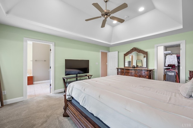 3374 Goode Station Rd, Goode, VA 24556 - bedroom with a raised ceiling, carpet floors, baseboards, ensuite bathroom, and recessed lighting