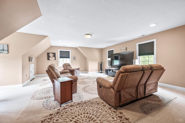 3374 Goode Station Rd, Goode, VA 24556 - living room featuring light colored carpet, healthy amount of natural light, baseboards, a textured ceiling, and recessed lighting
