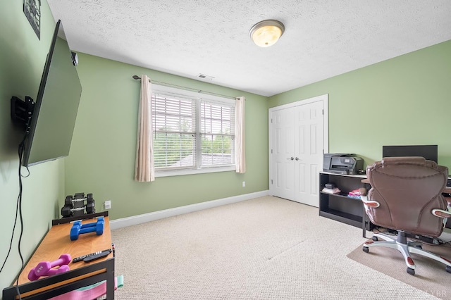 3374 Goode Station Rd, Goode, VA 24556 - office area featuring baseboards, carpet flooring, and a textured ceiling