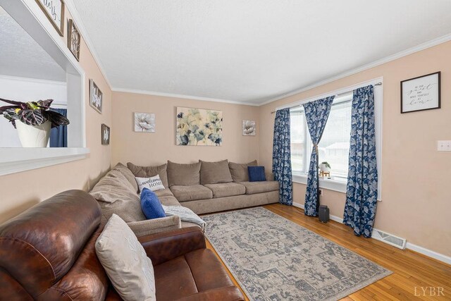 702 11th St, Altavista, VA 24517 - living room featuring ornamental molding, wood finished floors, and baseboards