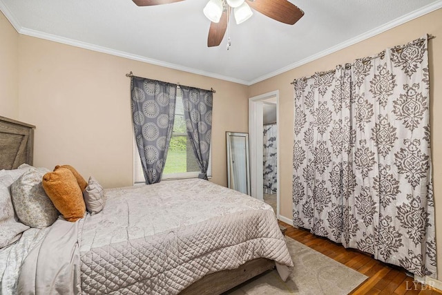 702 11th St, Altavista, VA 24517 - bedroom with hardwood / wood-style floors, ornamental molding, and ceiling fan