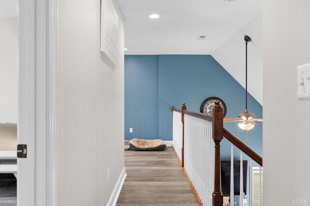 314 Cooper Way, Evington, VA 24550 - hallway with an upstairs landing, wood finished floors, baseboards, and recessed lighting
