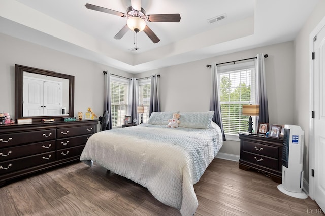 314 Cooper Way, Evington, VA 24550 - bedroom with a raised ceiling, wood finished floors, baseboards, and a ceiling fan