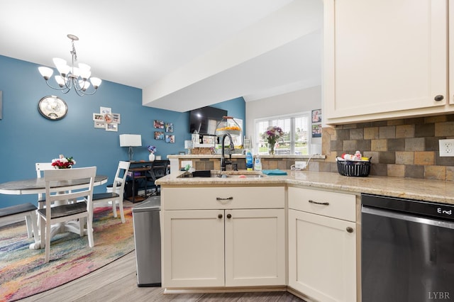 314 Cooper Way, Evington, VA 24550 - kitchen with dishwasher, a sink, a peninsula, a chandelier, and tasteful backsplash