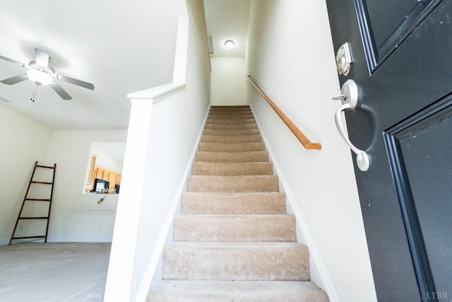 1600 Wards Ferry Rd Unit 204, Lynchburg, VA 24502 - stairs featuring carpet floors, ceiling fan, and baseboards