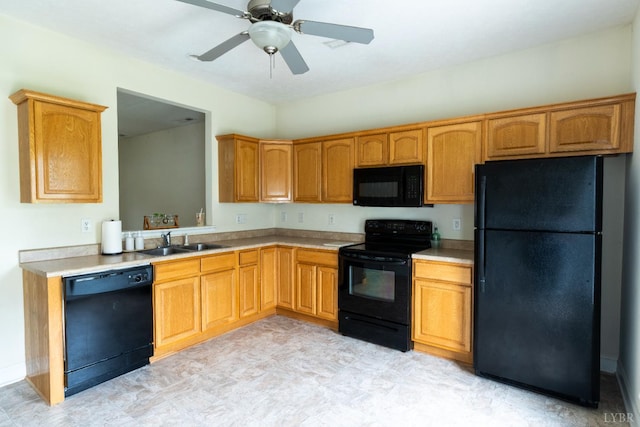 1600 Wards Ferry Rd Unit 204, Lynchburg, VA 24502 - kitchen featuring black appliances, a sink, ceiling fan, and light countertops
