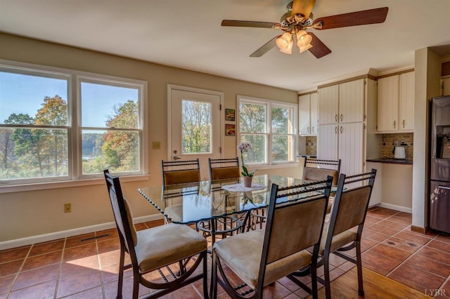 450 Holyfield Ln, Moneta, VA 24121 - dining room featuring healthy amount of natural light, ceiling fan, and dark tile patterned flooring