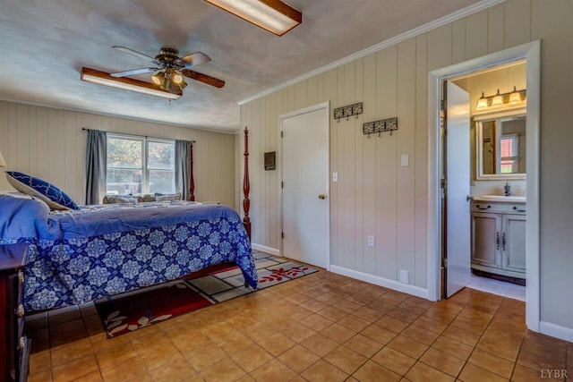 450 Holyfield Ln, Moneta, VA 24121 - bedroom featuring ornamental molding, light tile patterned flooring, and ceiling fan