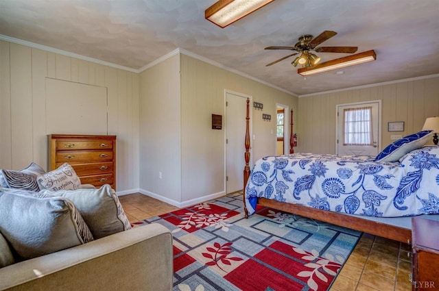 450 Holyfield Ln, Moneta, VA 24121 - bedroom with crown molding, tile patterned flooring, and ceiling fan