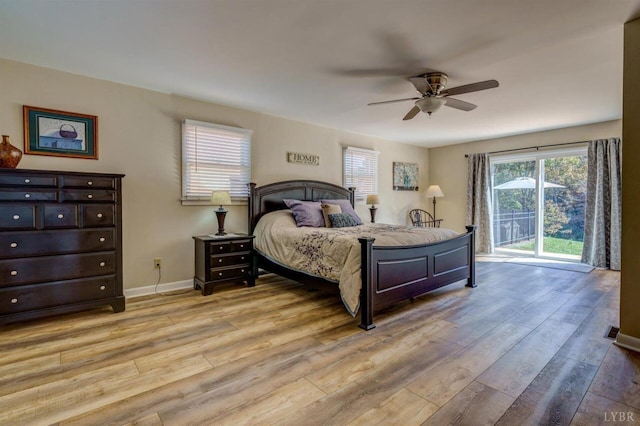 450 Holyfield Ln, Moneta, VA 24121 - bedroom with access to exterior, light wood-style flooring, and ceiling fan