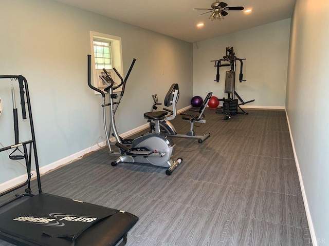 450 Holyfield Ln, Moneta, VA 24121 - exercise area with ceiling fan and wood finished floors