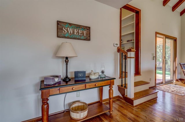 450 Holyfield Ln, Moneta, VA 24121 - hallway with wood finished floors and stairs