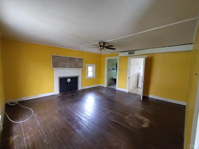 1503 Jackson St, Lynchburg, VA 24504 - unfurnished living room with a ceiling fan, hardwood / wood-style flooring, baseboards, and a fireplace