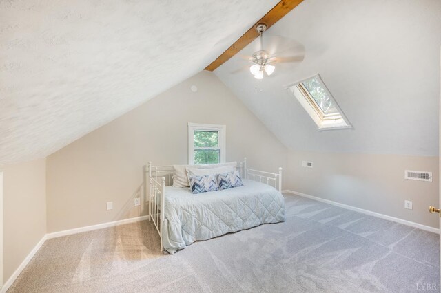 134 Woodmont Ln, Forest, VA 24551 - carpeted bedroom featuring a skylight, lofted ceiling, baseboards, and ceiling fan